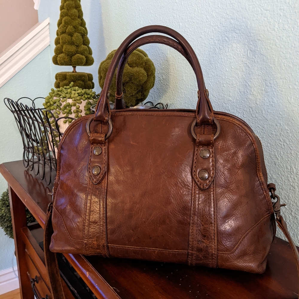 Frye Domed Satchel Leather Handbag - Dark Brown - Picture 4 of 12